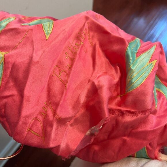 M.S. Compere Womens Pink Rectangle Scarf Small Silk Floral Day Butterfly Center - Picture 7 of 8